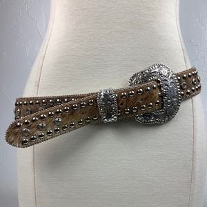 Nocona Western Hair On Bling Bling Rhinestones belt SZ L EUC